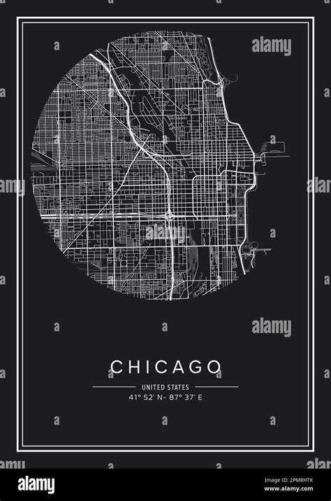 black  white printable chicago city map poster design vector