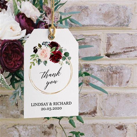 personalized gift tags template burgundy wedding favor tags etsy