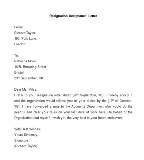 resignation letter template   word  documents