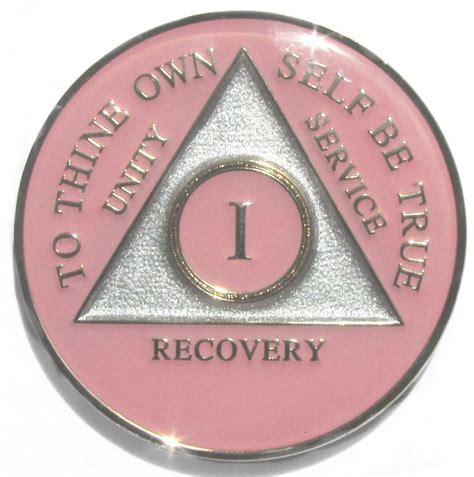 aa tri plate pink medallion   years alcoholics anonymous anniversary coin   sober