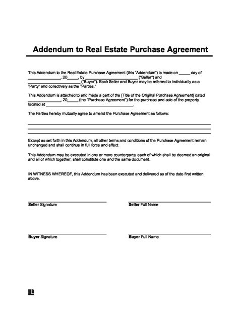 real estate purchase agreement addendum  word