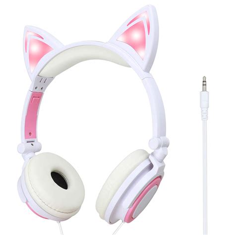 pink led kitty cat animal ears headphones  glowing party supplies