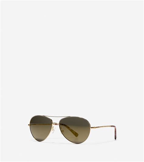 modern metal aviator sunglasses in gold cole haan