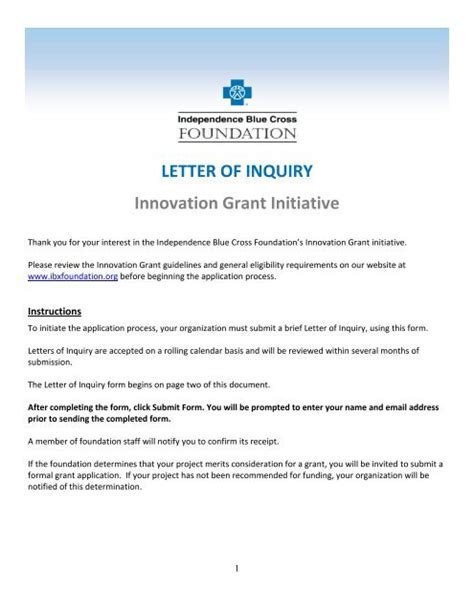 letter  inquiry innovation grant initiative independence