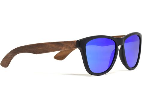 classic walnut wood sunglasses with blue mirrored polarized lenses
