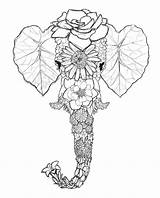 Elephant Flower Tattoo Sketch Flowers Coloring Pages Drawing Drawings Choose Board Adults Mandala Printable sketch template