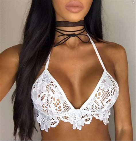 sexy women ladies clothing tops floral sheer lace triangle bralette
