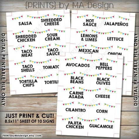 printable taco bar labels printable templates
