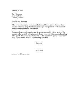 retraction letter  resignation sample