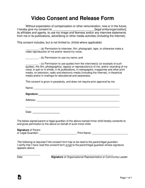 Free Video Consent Form Word Pdf – Eforms