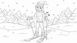 Skiing Girl Coloring Illustration Young Holidays Vector Happy Cartoon Dreamstime Illustrations sketch template