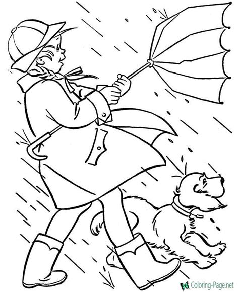 spring coloring pages girl rain storm