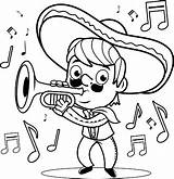 Mariachi Coloring Mexican Trumpet Sombrero Man Playing Vector Illustration Book Wearing Stock Woman Clipart sketch template
