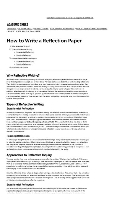 write  reflection paper academic skills trent university