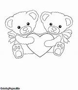 Coloring Bears Heart Valentine Holding Valentines Two Close sketch template