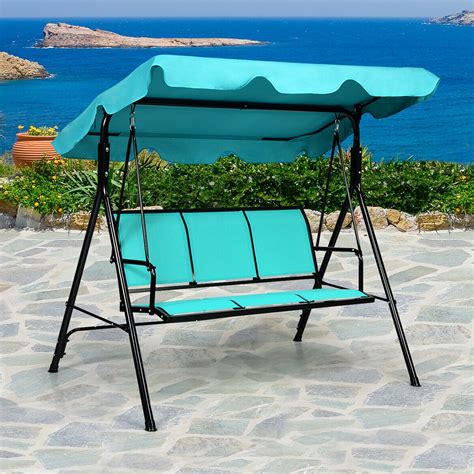 Gymax Outdoor Swing Canopy Patio Swing Chair 3 Person Canopy Hammock