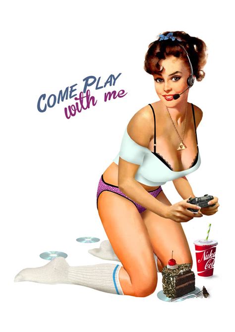 pin up gamer girl poster videogame art work sexy vintage