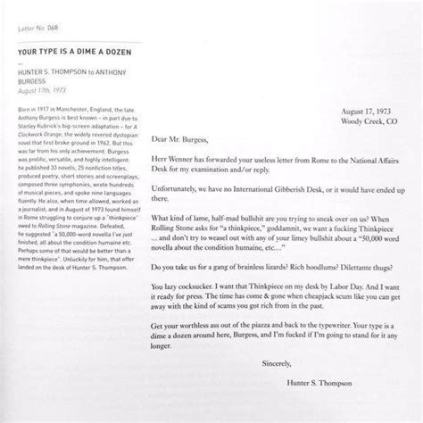 hunter s thompson s amazing letter to anthony burgess 1973 flashbak