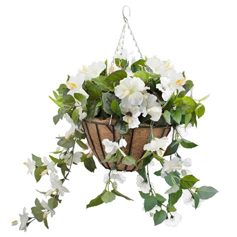 Hanging Basket White Hibiscus Flowers Outdoor Artificial Plants