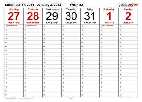 weekly calendar excel printable template calendar
