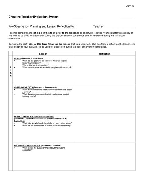 lesson plan template  teacher observation   evaluation