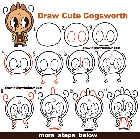 How To Draw Cute Kawaii Chibi Cogsworth The Clock From