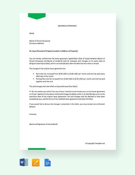 lease renewal letter templates   ms word pages
