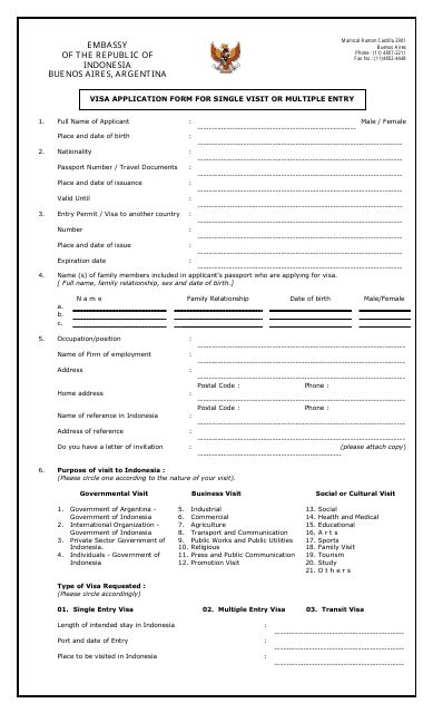 Buenos Aires Argentina Indonesian Visa Application Form For Single