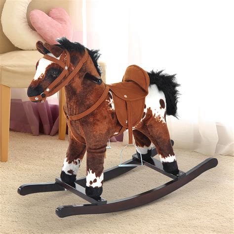 kids toy rocking horse wood plush pony wooden riding traditional gift