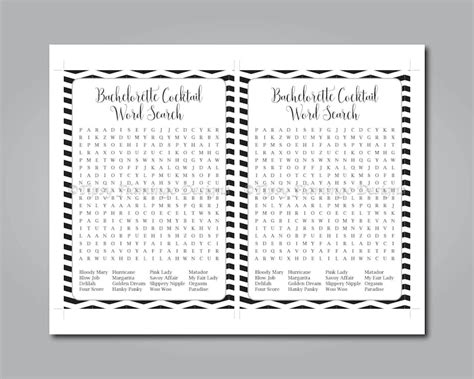 Cocktail Word Search Bachelorette Party Game Cocktail Etsy