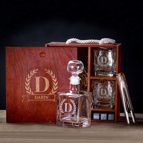 Personalized Whiskey Decanter Set With Wood Boxgroomsman Etsy