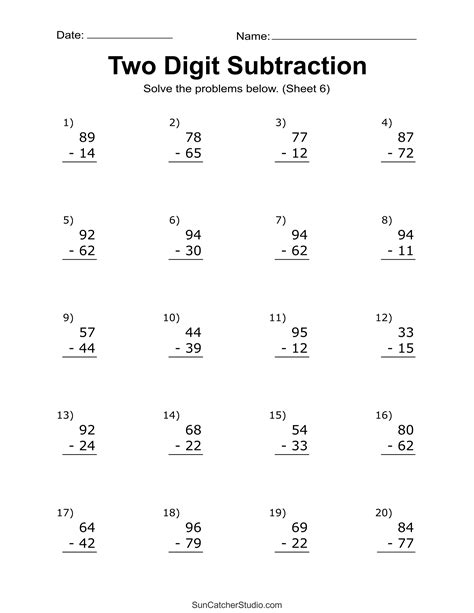 digit subtraction worksheets printable math drills diy projects patterns monograms