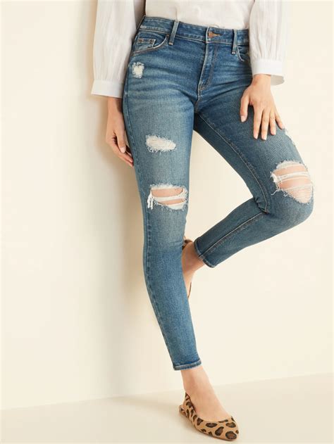 Mid Rise Distressed Rockstar Super Skinny Jeans For Women Old Navy