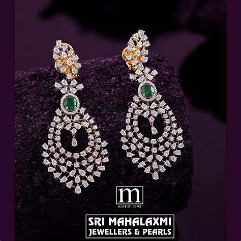 diamond emerald hanging earrings south india jewels