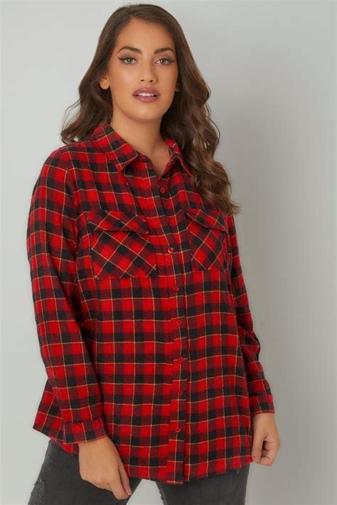 ltd limited collection red checked brushed shirt with two chest pockets plus size 16 to 32