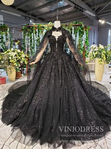 sparkly black lace ball gown wedding dress  cap vintage formal dress fd   black