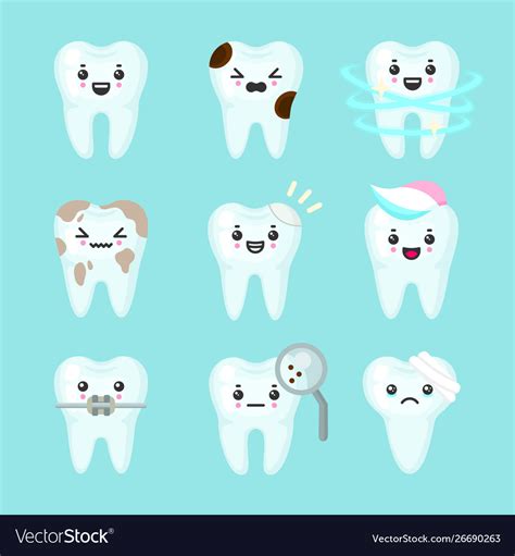 cute teeth colorful set   royalty  vector