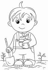 Coloring Pages Boy Little Cute Seedling Printable Holding Arbor Standing Print Drawing Earth sketch template