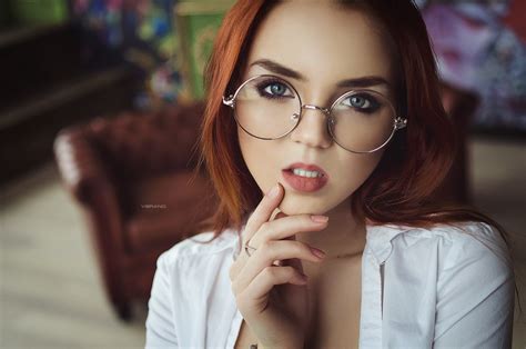 ekaterina sherzhukova women glasses portrait redhead face women with