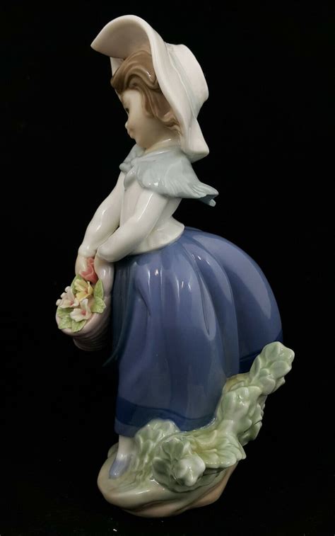 lladro figurine girl  flower basket model  etsy