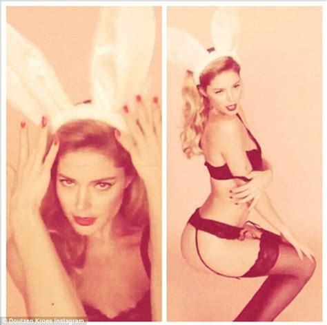 doutzen kroes makes a sexy easter bunny as she sports rabbit ears and lacy lingerie in racy new