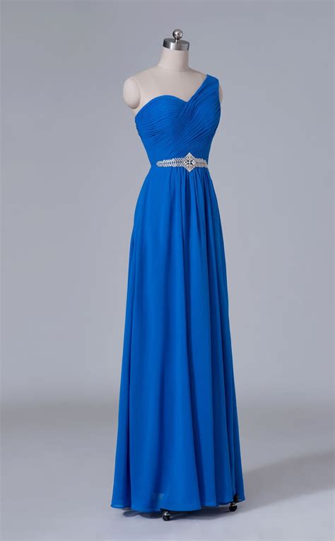 royal blue one shoulder long chiffon bridesmaid dress in