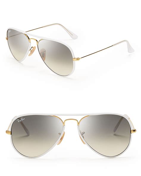 ray ban aviator sunglasses in gold white shiny gold lyst