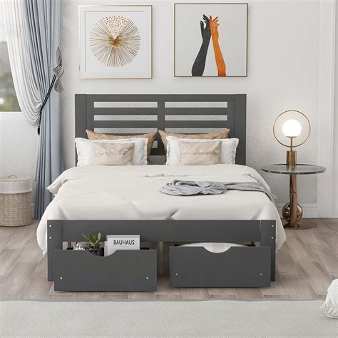 lowestbest wooden full size platform bed  drawer modern bedroom