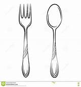 Spoon Fork Sketch Drawing Illustration Wall Decor Crown Visit sketch template