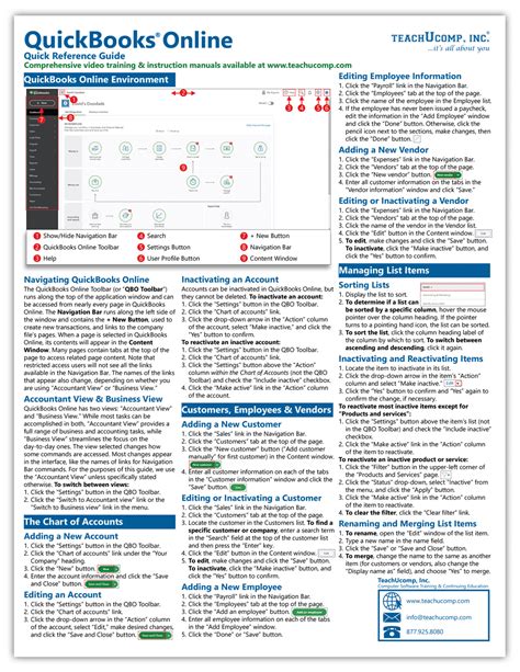 quickbooks  quick reference guide teachucomp