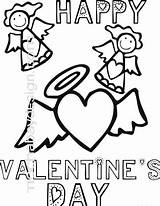 Coloring Angels Valentine Printable Valentines Hearts Holiday Kids sketch template