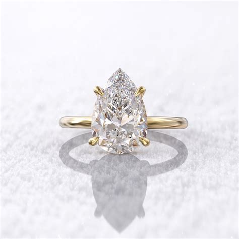 carat engagement ring elongated pear shaped moissanite etsy