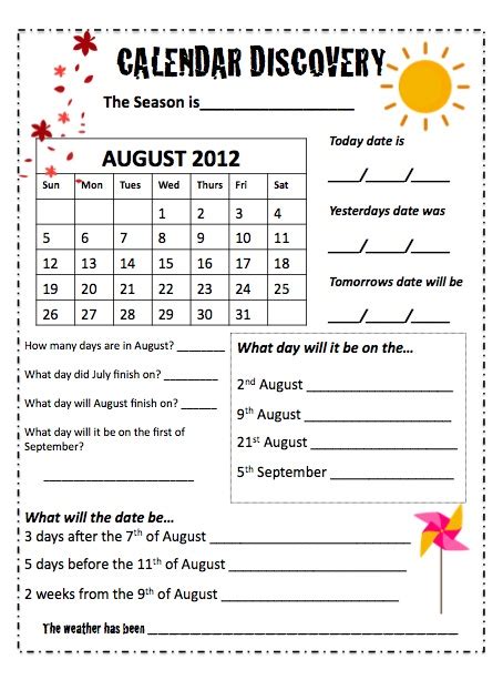 calendars monthly worksheets teaching maths  meaning