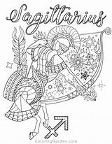 Coloring Pages Sagittarius Zodiac Adult Adults Book Coloringgarden Colouring Printable Mandala Signs Sheets Sign Pdf Horoscope Saggitarius Print Format Gemini sketch template